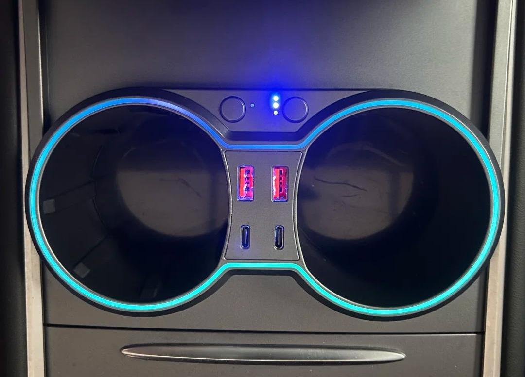 Illuminate Your Drive: Console Cup Holder Expansion Dock with Lighting for Tesla Model 3/Y - Tesery Official Store