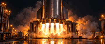 Static fire of SpaceX Starship upper stage Ship 42 with six engine plumes at night