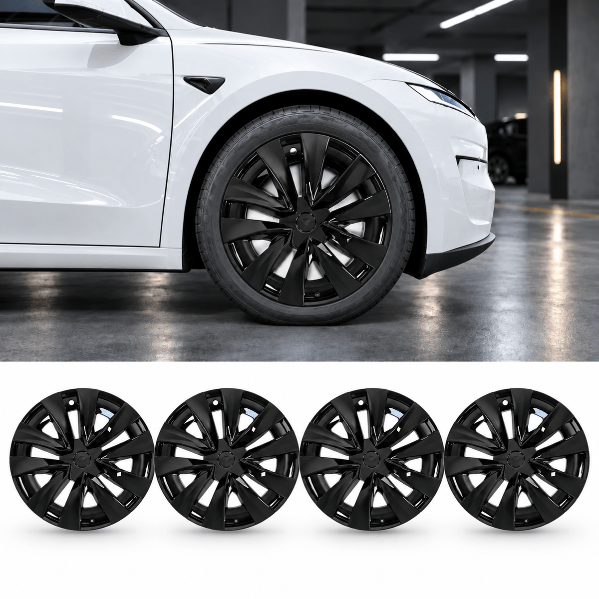 18" V-Spoke Full-Coverage Wheel Covers for Tesla Model 3 Standard 2026+ (Set of 4) - Tesery Official Store