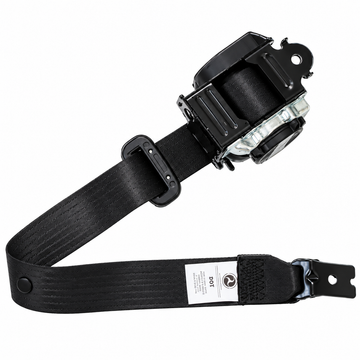 Rear seat belt retractor assembly with polyester webbing and latch plate for Tesla Model Y