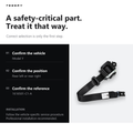 A black automotive seat belt buckle and strap shown on a light gray background, with instructional text on the left side reading steps to confirm vehicle model, position, and reference number, plus the TESERY brand at the top.