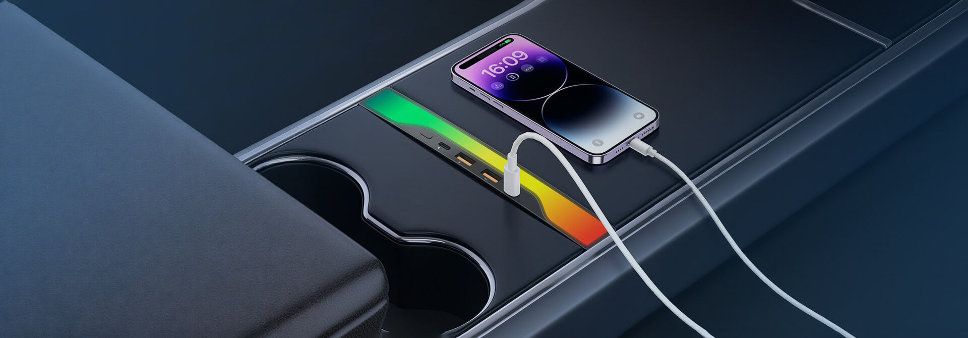 Tesla Model 3/Y Center Console USB Hub with Ambient Lighting