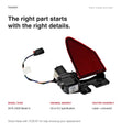 Charge-port door assembly above a checklist for model year, original market and existing label and connector.