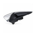 Chrome-edged side repeater assembly with a black triangular camera housing and lower mounting features on white.