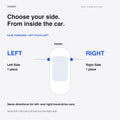 Top-view car diagram defining left and right while facing forward and stating that each selected side is one piece.
