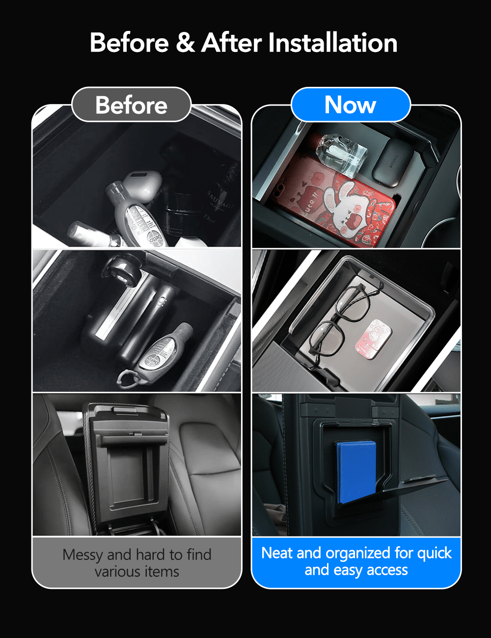 Console & Armrest Triple Storage Pack for Model Y Juniper & Model 3 Highland - Tesery Official Store