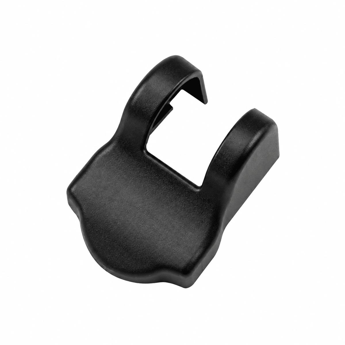 Single black contoured check-arm cover with a U-shaped opening and curved outer shell.