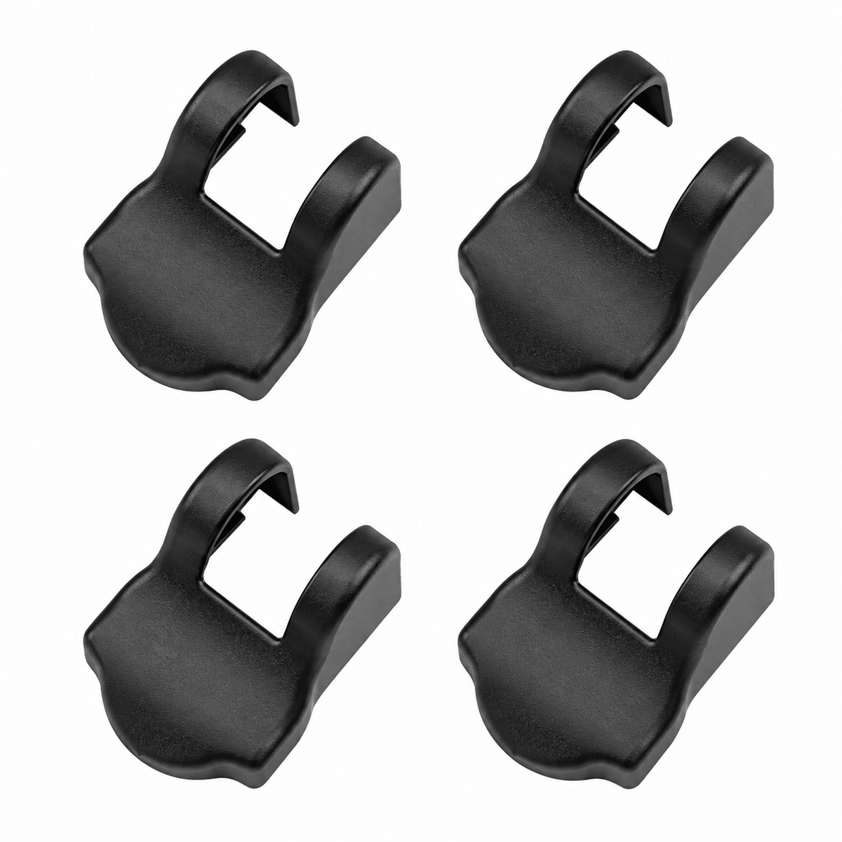 Four black door check-arm covers arranged in two rows on white.