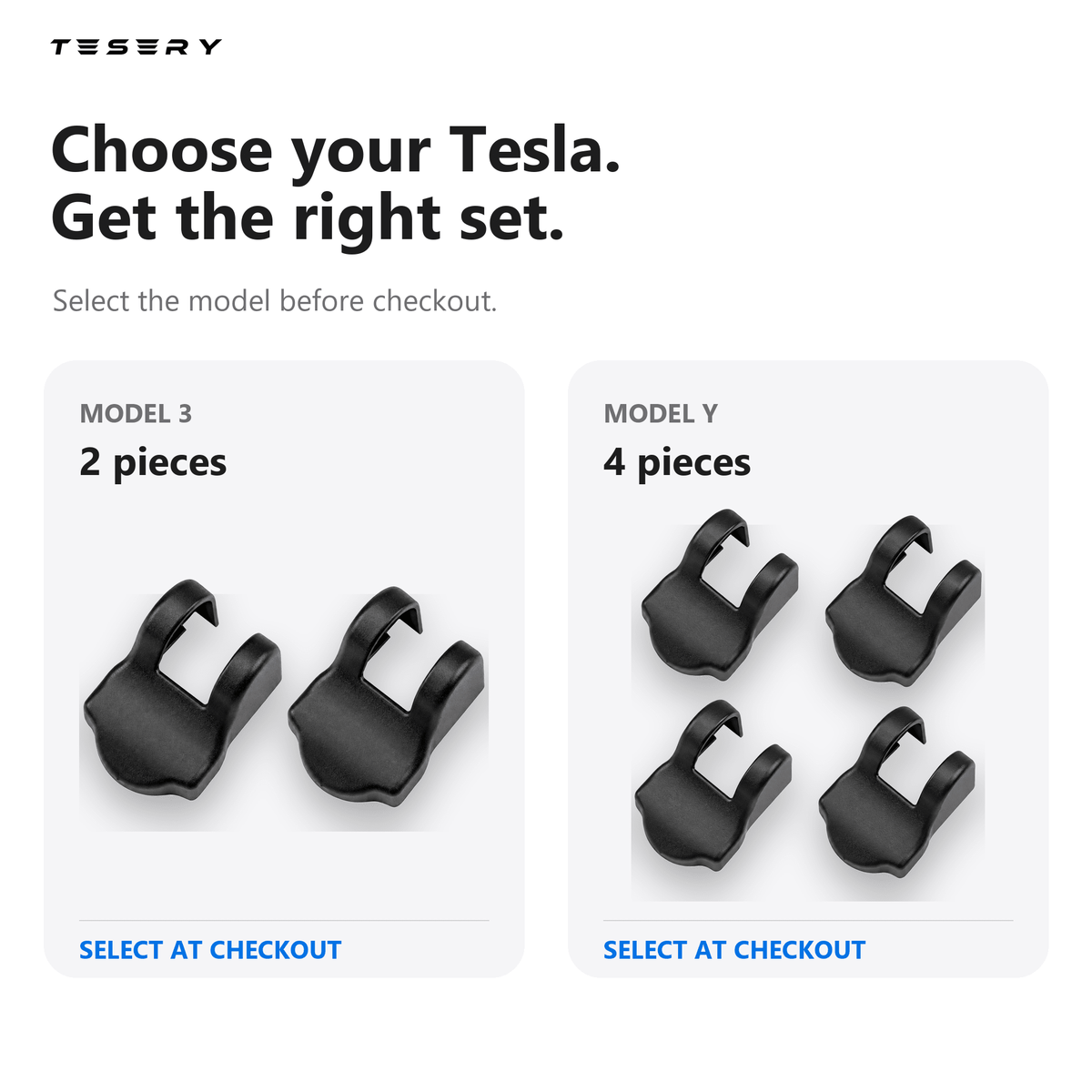 Model selection graphic comparing a two-cover Model 3 set with a four-cover Model Y set.