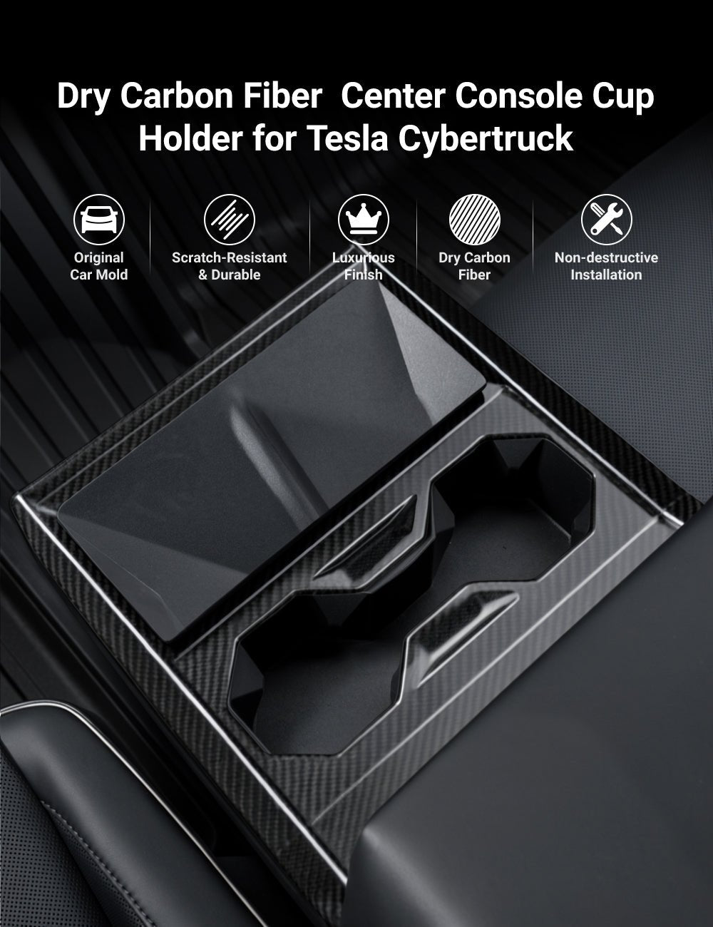Dry Carbon Fiber Center Console Cup Holder for Cybertruck - Tesery Official Store