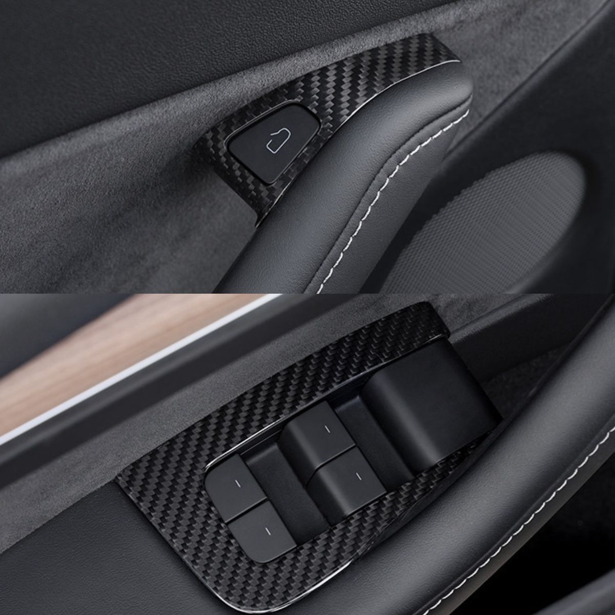 Dry Carbon Fiber Window & Door Switch Covers for Model Y / Model 3 Highland（Left Hand Drive） - Tesery Official Store