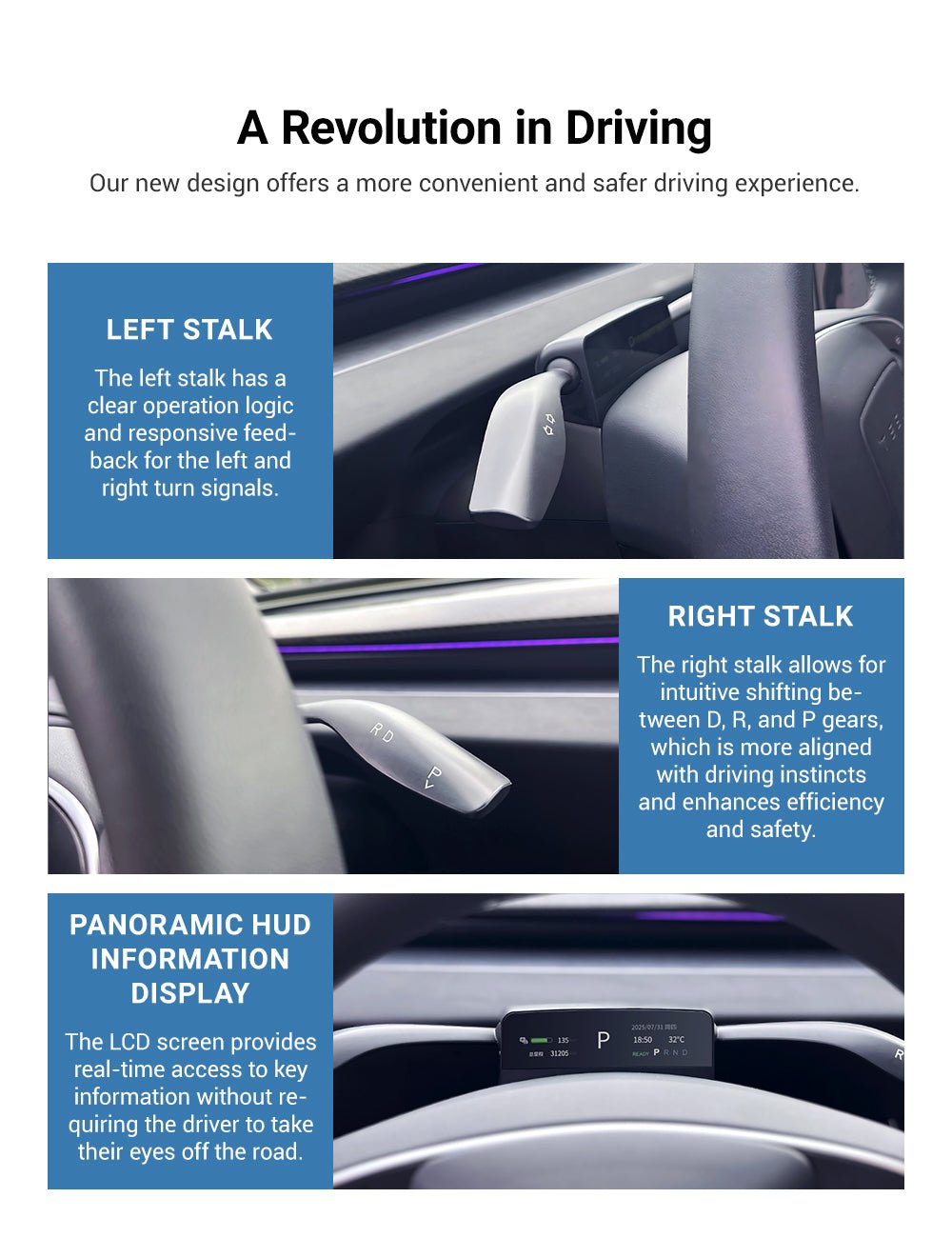 Gear Shift Stalks Heads Up Display for Model 3 Highland / Model Y Juniper - Tesery Official Store