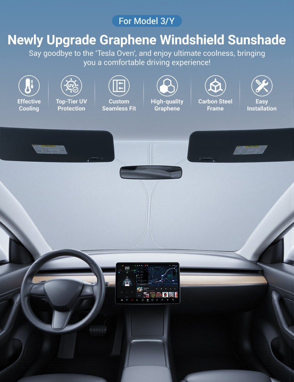 Graphene Front Windshield Sunshade for Model 3 Highland / Model Y Juniper - Tesery Official Store