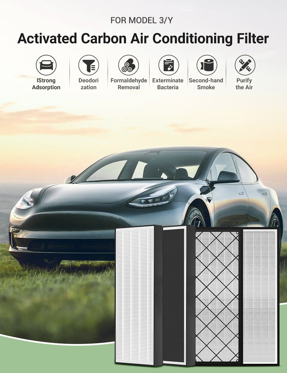 HEPA Upper Lower Air Filter for Tesla Model Y (4 PCS) - Tesery Official Store