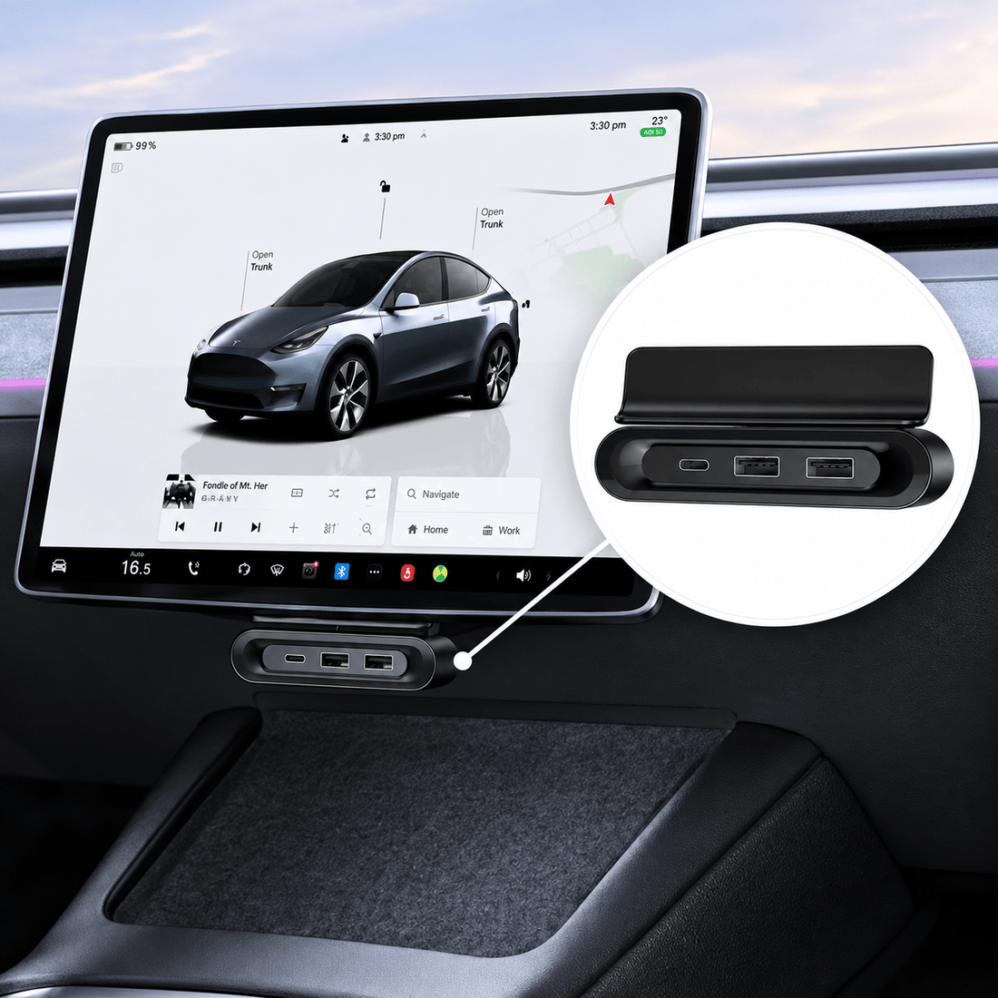 Hidden Foldable Under-Screen USB Hub for Model Y Juniper / Model 3 Highland / YL - Tesery Official Store