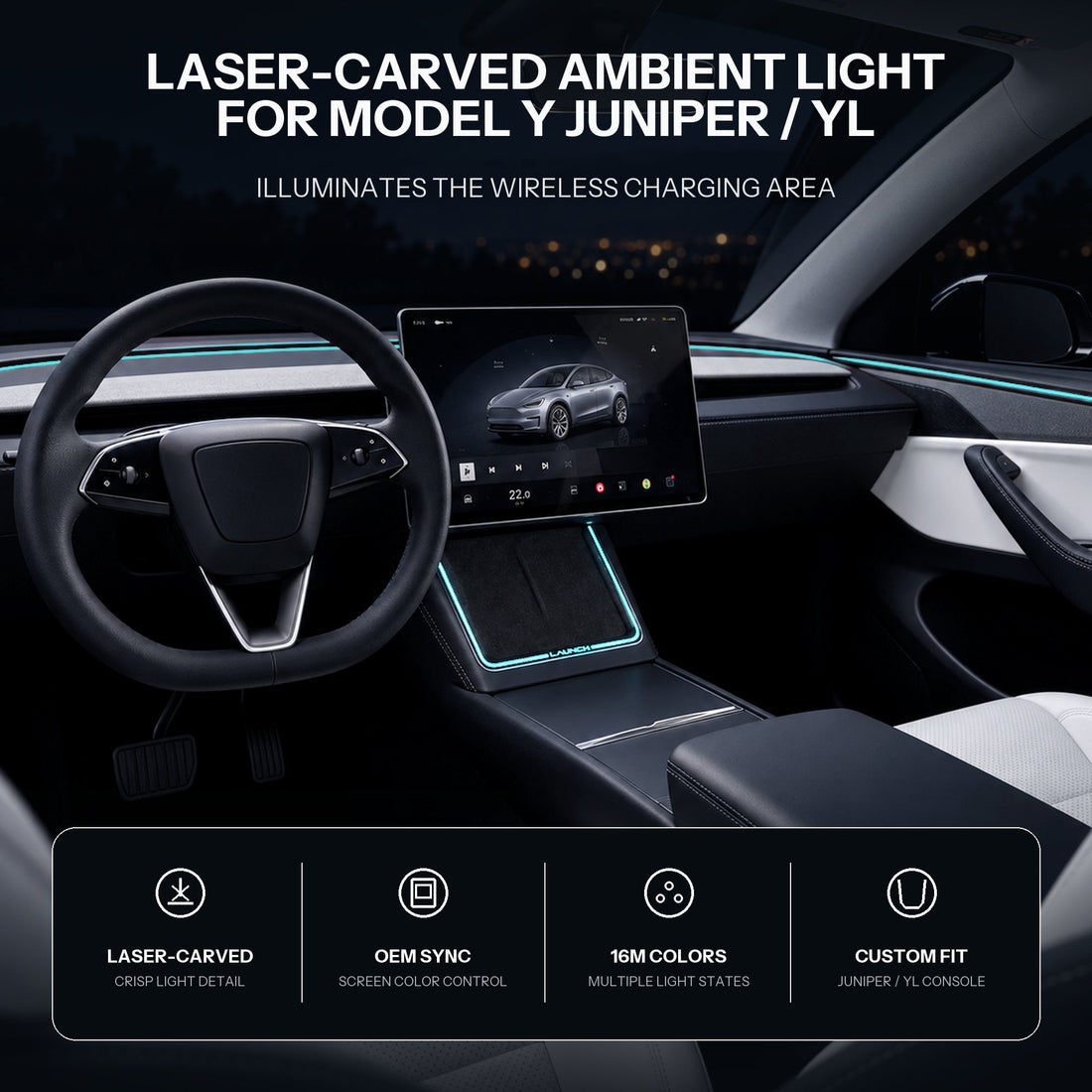Laser - Carved Ambient Light for Model Y Juniper Wireless Charging Port - Tesery Official Store