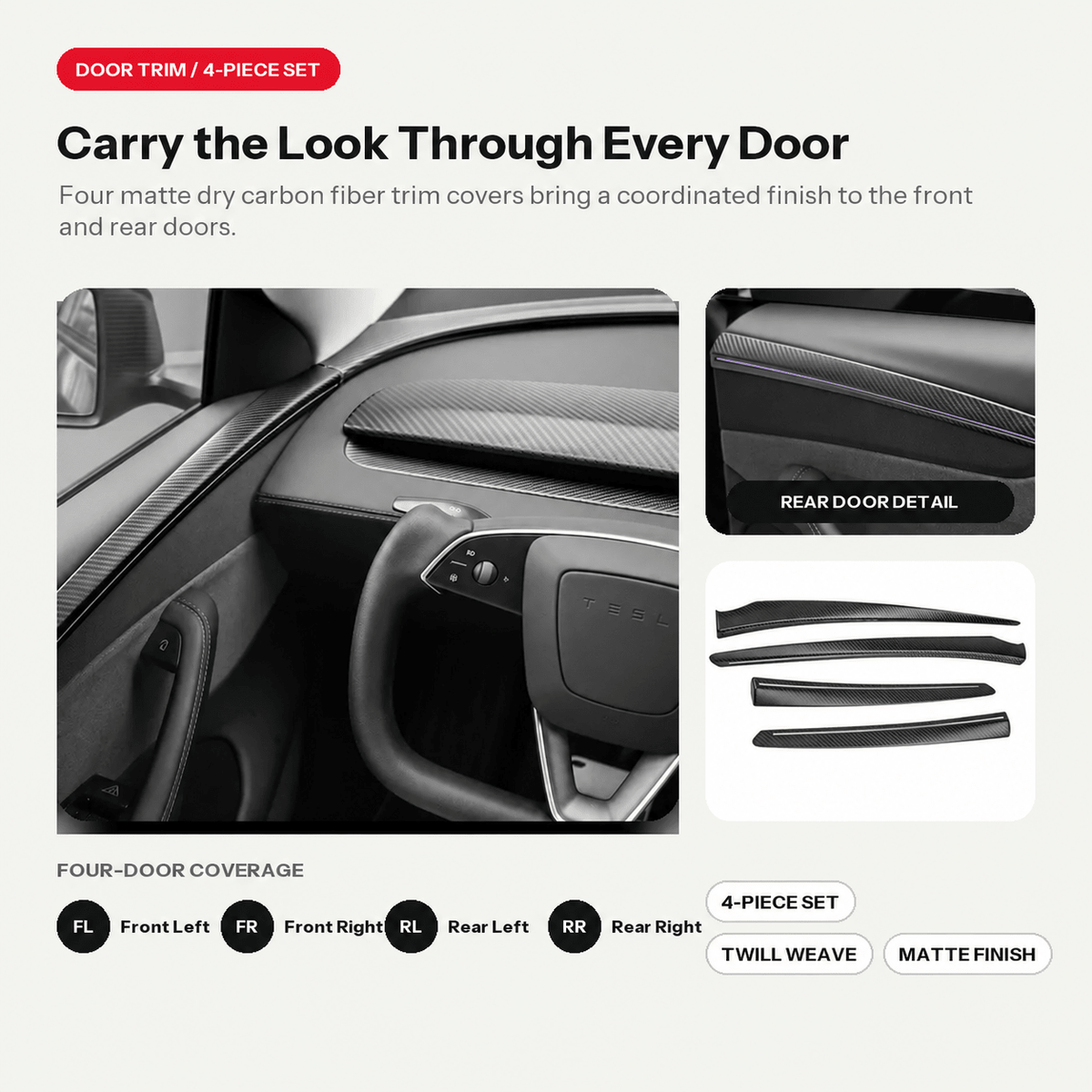 Model Y Juniper Real Dry Carbon Fiber Dashboard & Interior Trim Kit (10-Piece) - Tesery Official Store