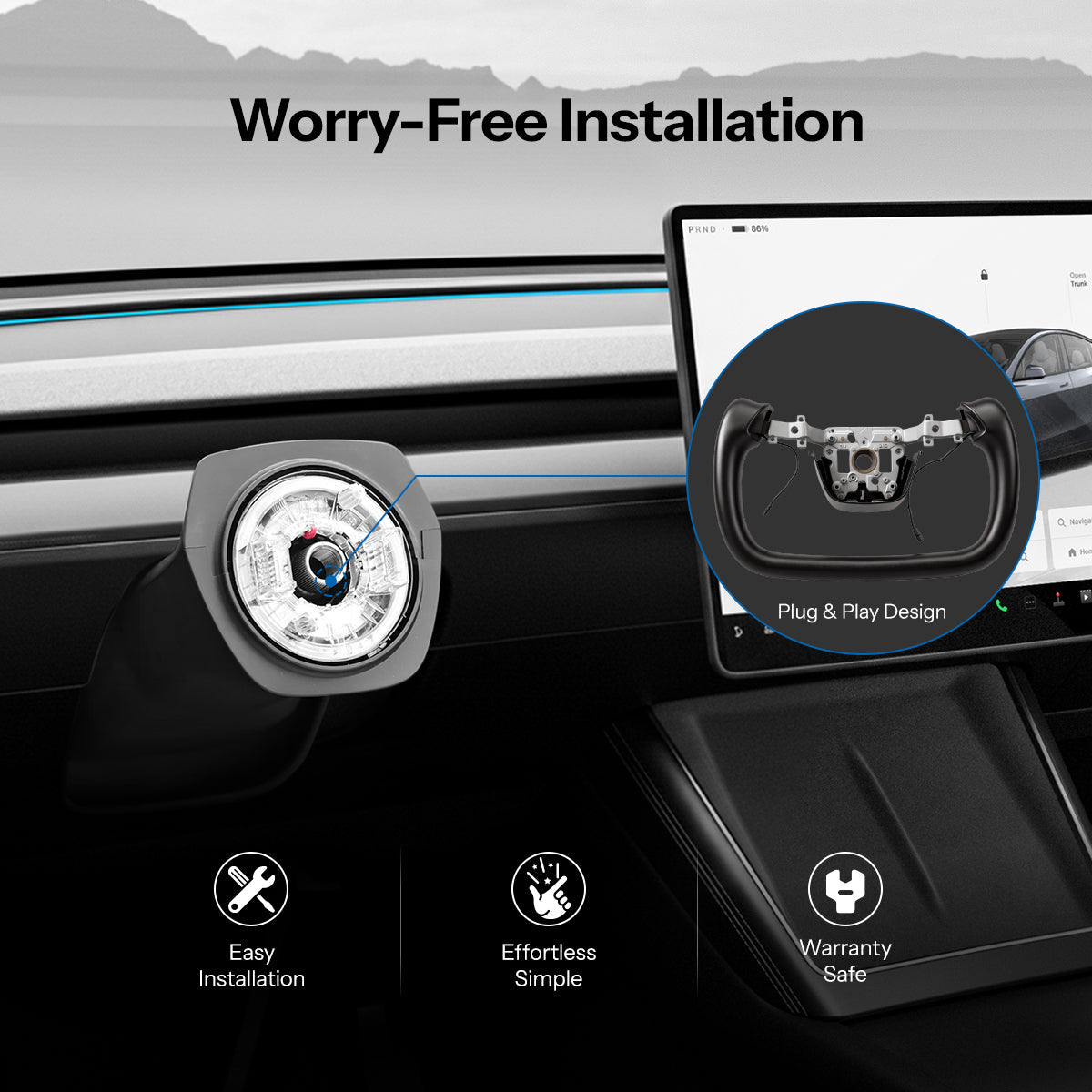 Open-Bottom Yoke Steering Wheel for Model Y Juniper / Model 3 Highland - Tesery Official Store