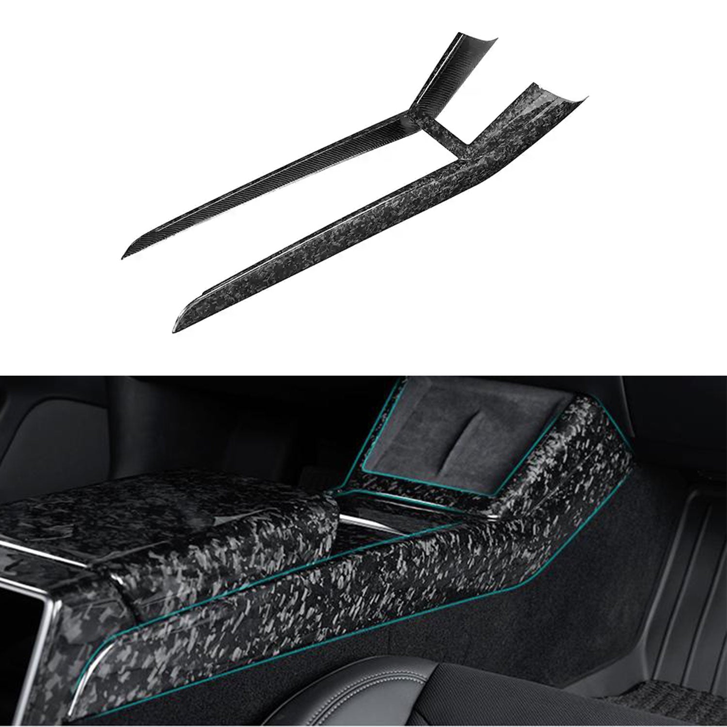 Real Dry Carbon Fiber Center Console Combo Side Panel & Charging Pad Overlay for Model 3 Highland & New Model Y - Tesery Official Store