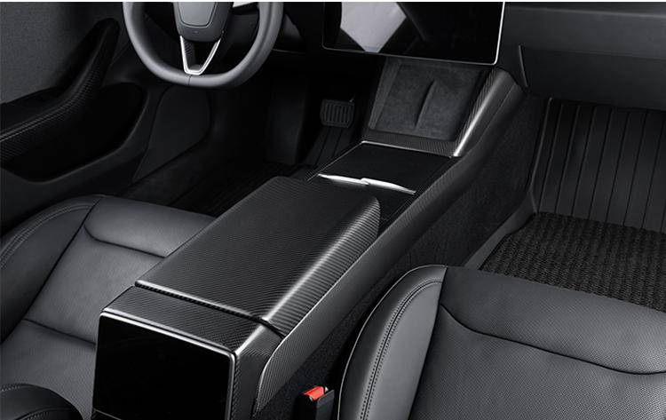 Real Dry Carbon Fiber Center Console Combo Side Panel & Charging Pad Overlay for Model 3 Highland & New Model Y - Tesery Official Store