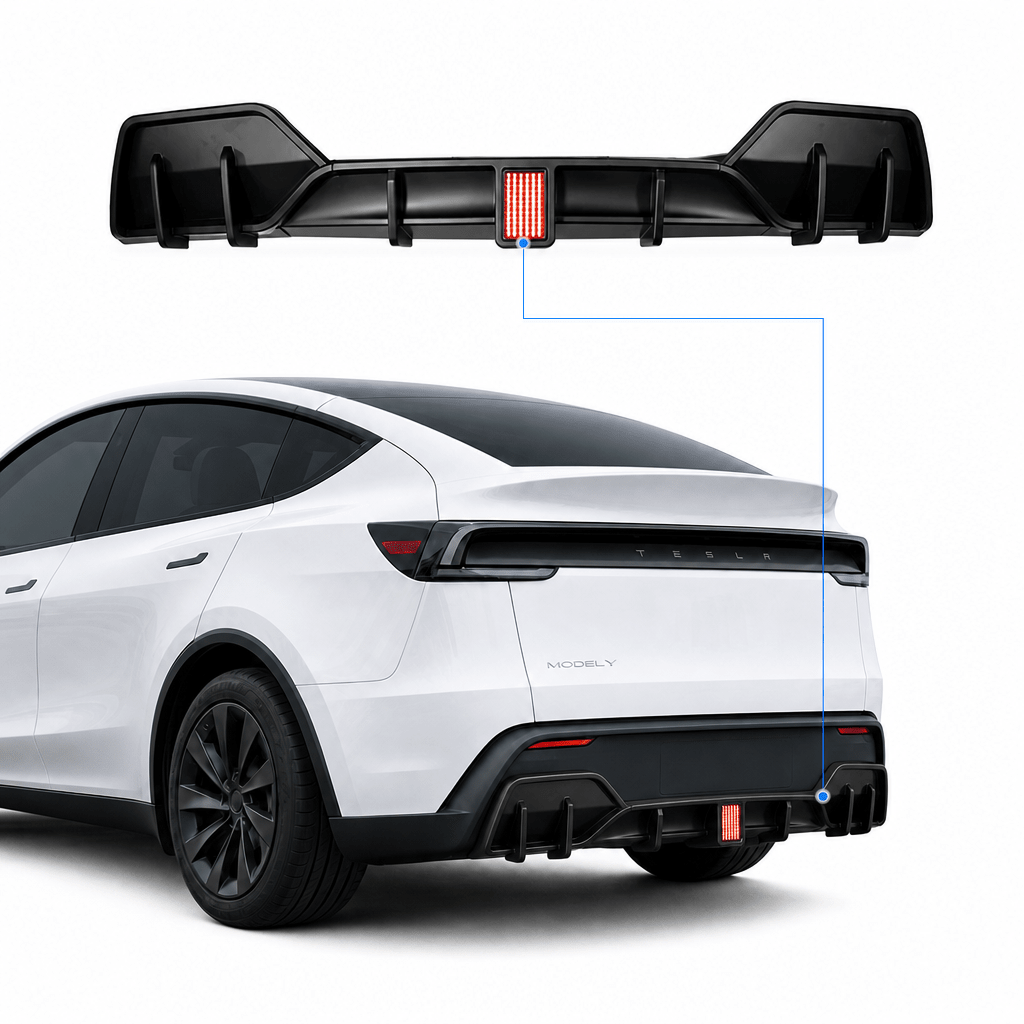 Rear Bumper Lip Spoiler & Diffuser with Flashing LED Pilot Brake Light for Model Y Juniper - Tesery Official Store