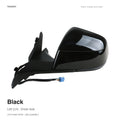 Black left side mirror assembly for Tesla, with a black mounting base and wiring harness, labeled for left-hand-drive vehicles.