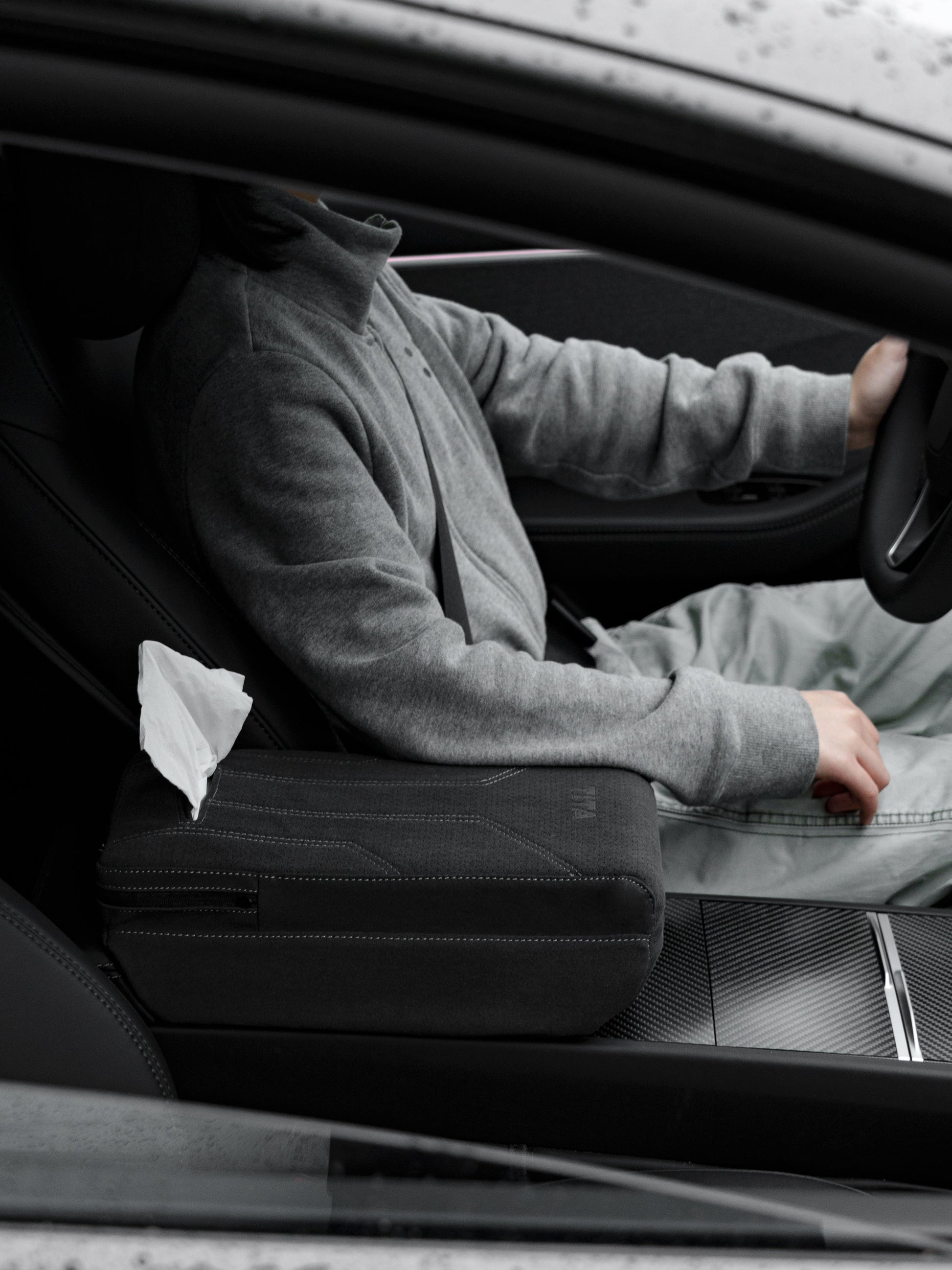 Suede Armrest Cover with Raised Pad & Tissue Box for Model Y Juniper & Model 3 Highland - Tesery Official Store