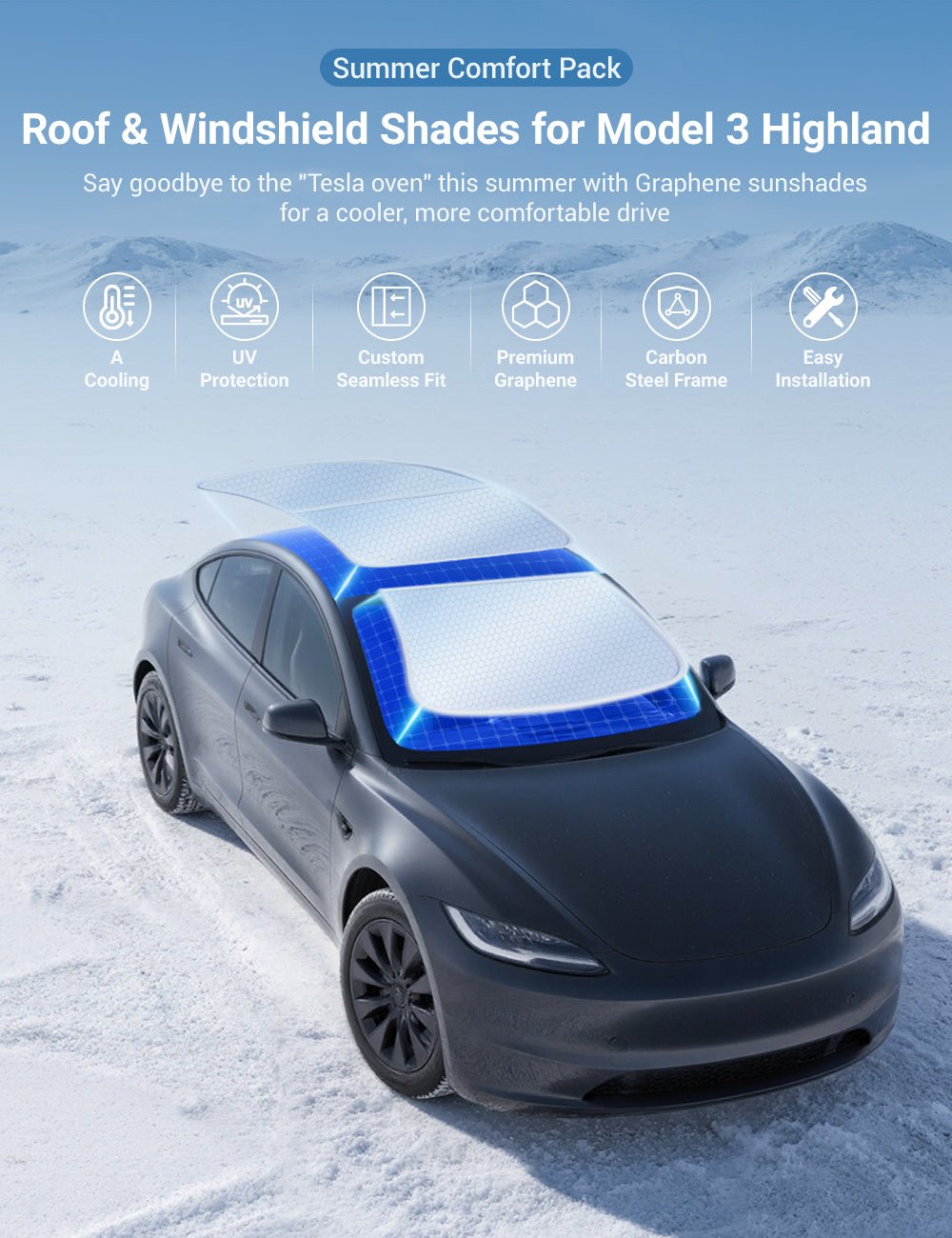 Summer Comfort Pack: Roof & Windshield Shades for Model 3 Highland - Tesery Official Store