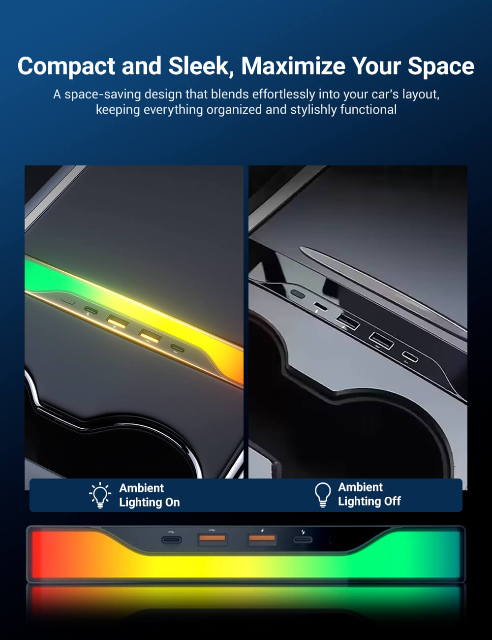 TESERY Center Console USB Hub with Ambient Lighting for Model 3/Y Maximize Your Space - Tesery Official Store