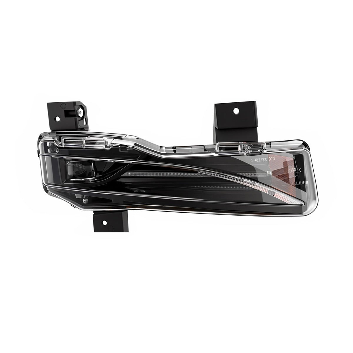 Single narrow lower-light assembly with a clear lens, black interior and mounting tabs.