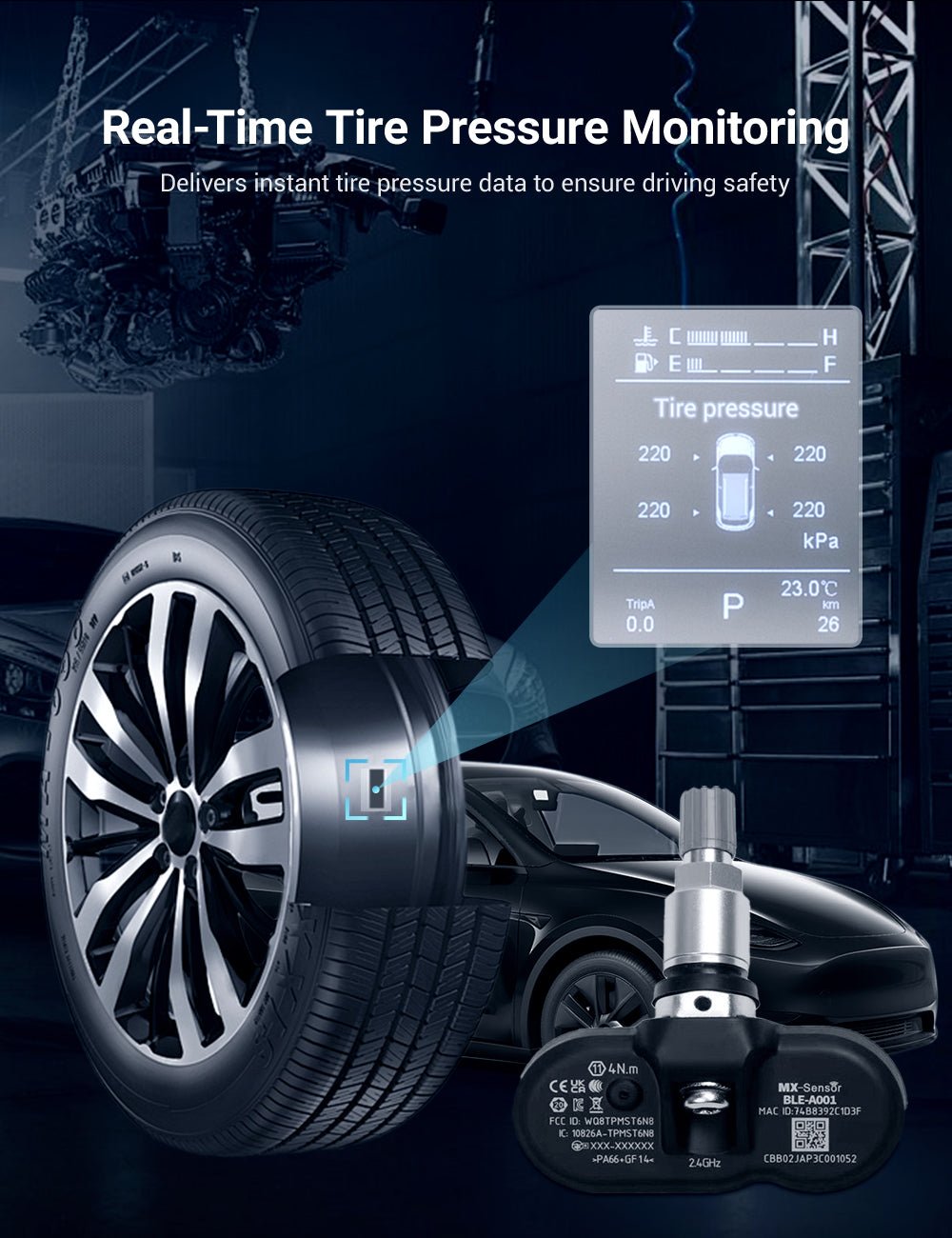 TESERY BLE TPMS Real-Time Tire Pressure Monitoring for Tesla 