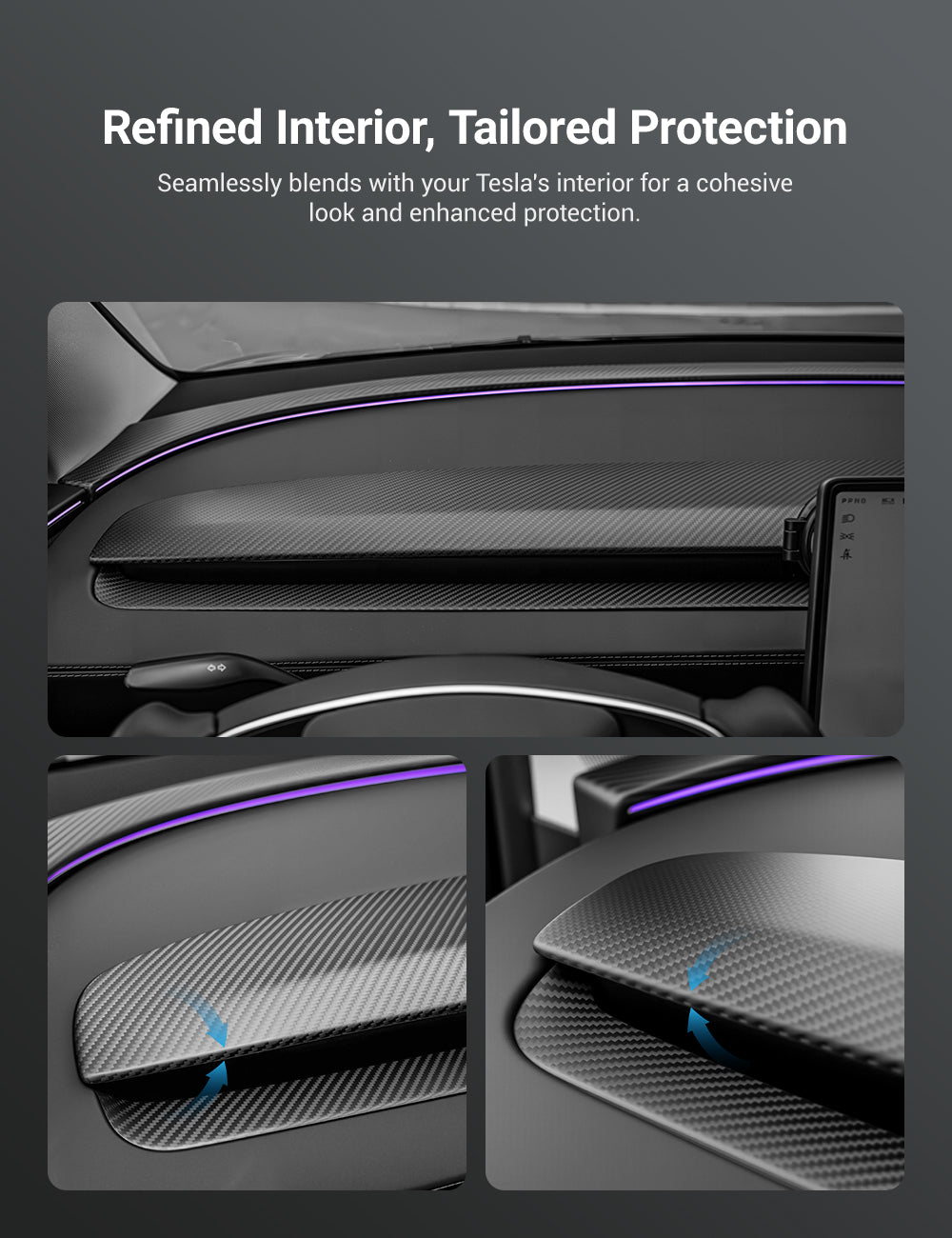 TESERY Real Dry Carbon Fiber Dashboard Cover Overlay for Model 3 Highland / Model Y Juniper - Tesery Official Store