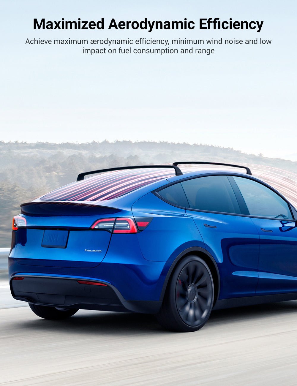 Detail of Tesery aerodynamic aluminum Tesla roof rack