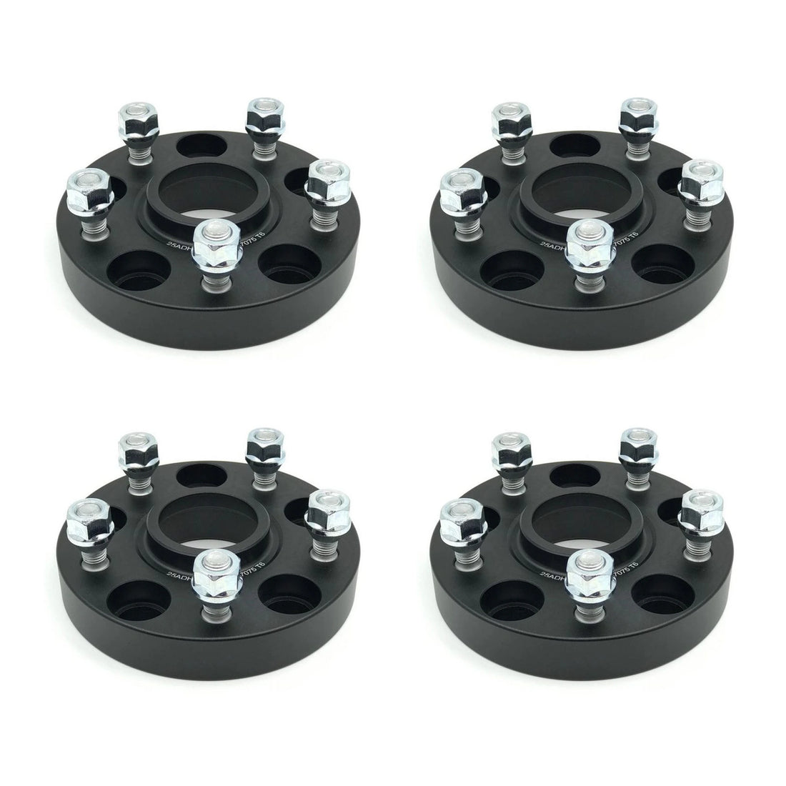 TESERY 4-piece forged wheel spacer set for Tesla, with four black spacers and silver studs and nuts.
