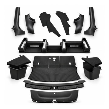 TESERY interior protection kit for Tesla Model Y Juniper with sill guards, console mats, seat rail guards and trunk accessories.