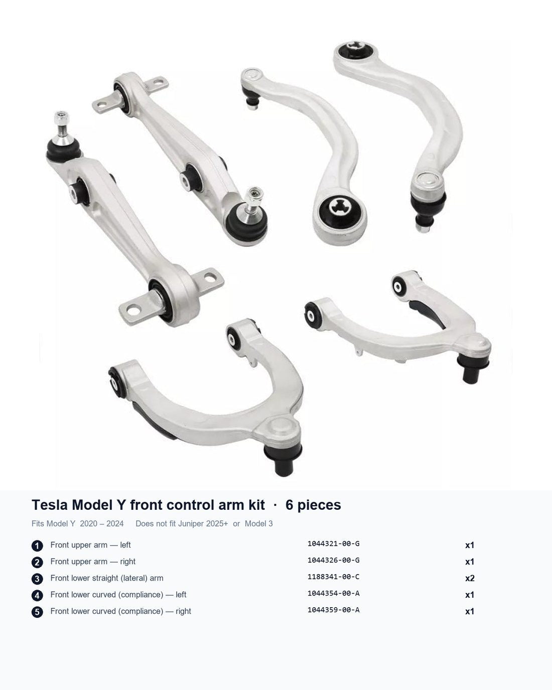 Tesla Model Y Front Control Arm Kit, 6-Piece (2020–2024) - Tesery Official Store
