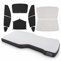 Complete sleep bundle on white: NovaPads mattress, two beige roof shade panels and eight black shades for front, rear and side glass
