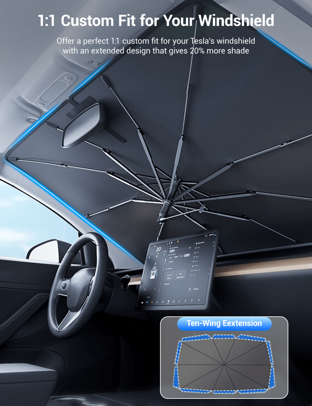 Windshield Sun Shade Umbrella for Tesla Model 3/Y/S/X - Tesery Official Store