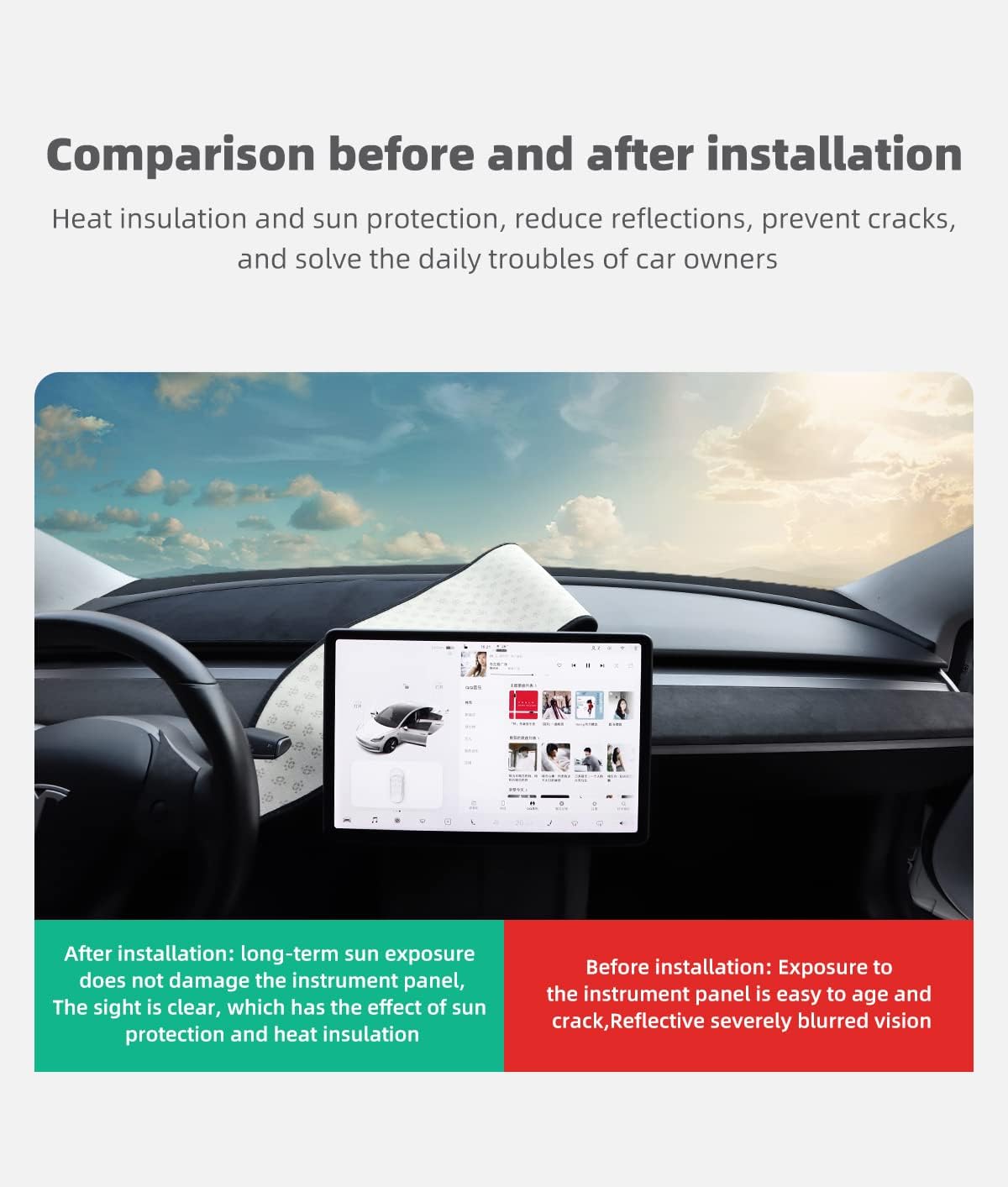 Dashboard blackout mat for Tesla Model 3/Y 2017 - 2023 - Tesery Official Store