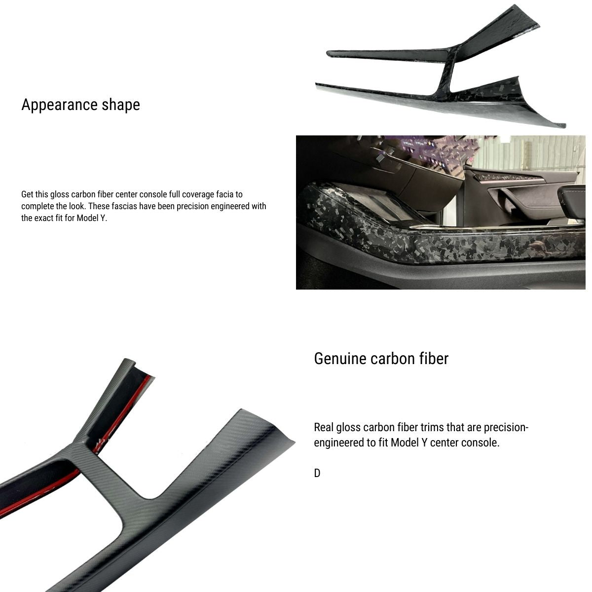 Real Dry Carbon Fiber Center Console Trim Panel for Tesla Model Y 2021 - 2024 - Tesery Official Store